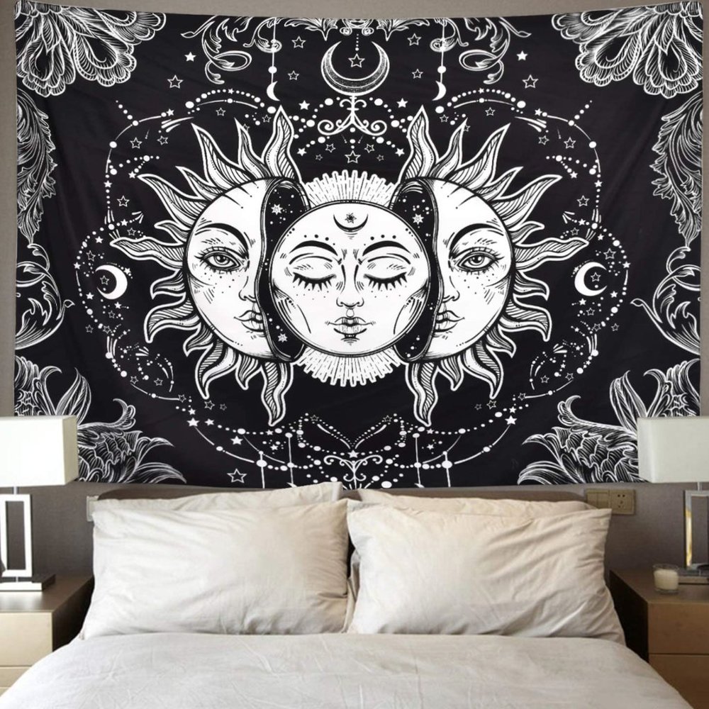 Sun with Stars on Dark Sky Wall Decor Tapestry